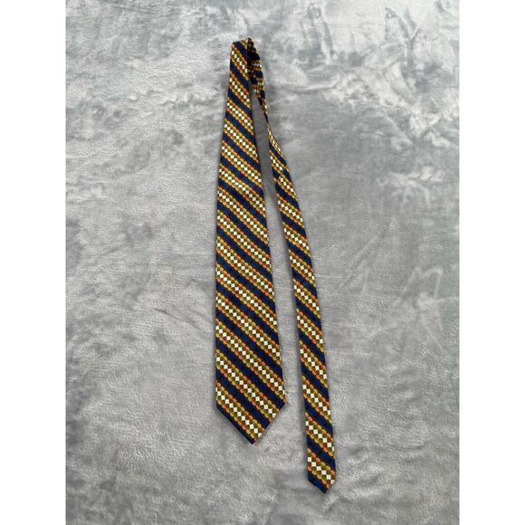 Jhane Barnes Mens Neck Tie 100% Silk Made in Japan Navy Gold Geometric Stripe - Picture 5 of 13